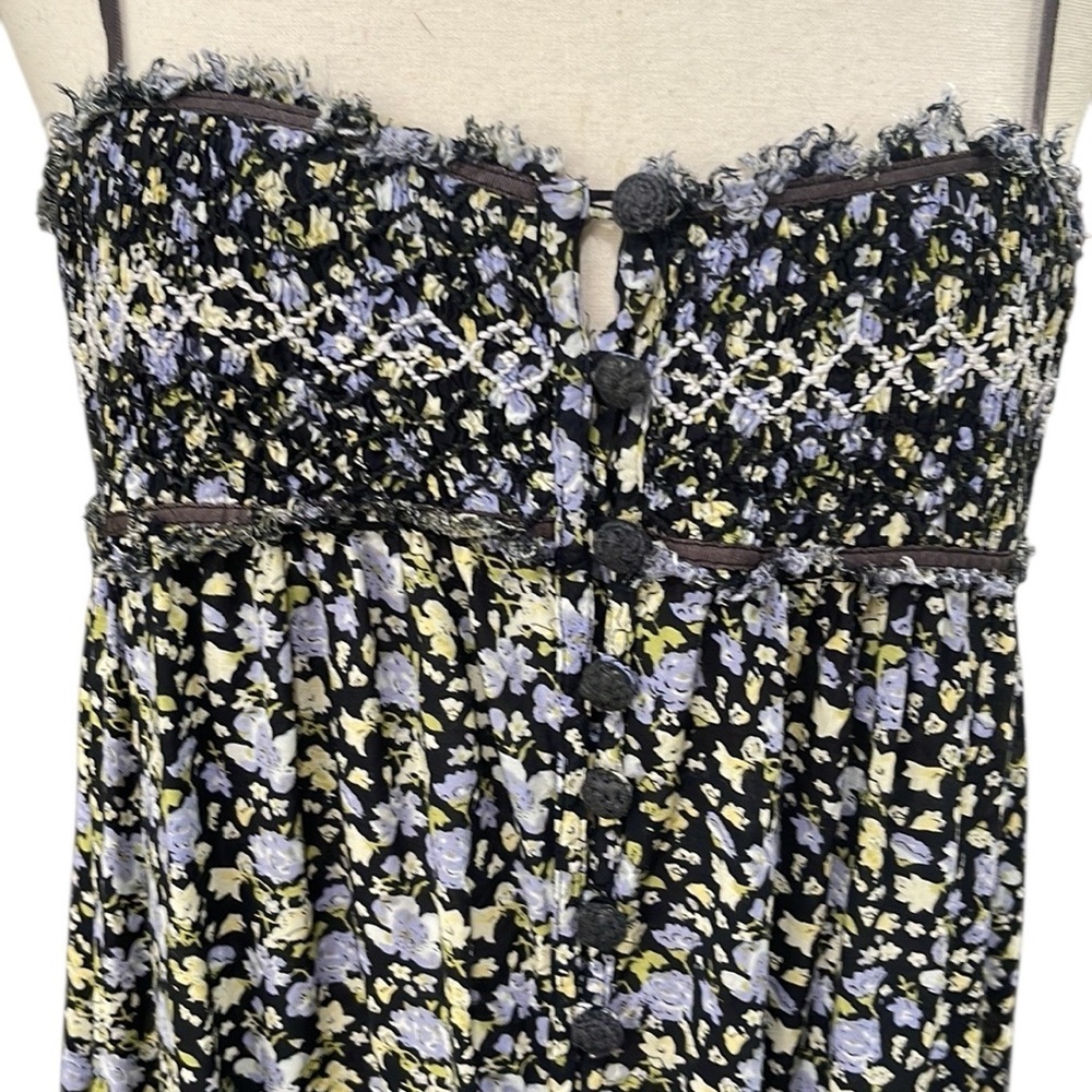 Free People Molly Jo Midi Floral Button Front Midi Dress SZ M Black Blue - Picture 4 of 10